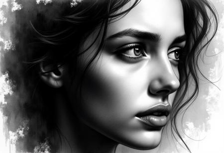 Close up, human, deep sadness, intense internal emotional pain, Pencil drawing, black and white, pencil strokes, dark textured background, beautiful lighting, Scratchy pen strokes, Charcoal Art Sketch