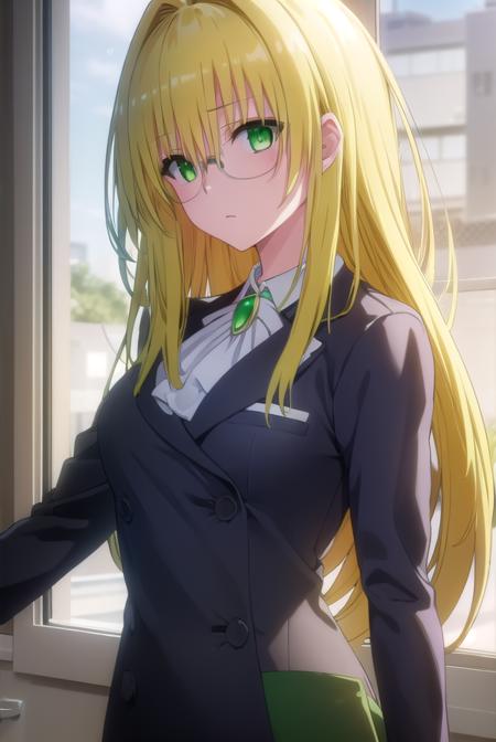 tearjulunatique, <lora:tearju lunatique darkness-lora-nochekaiser:1>,
tearju lunatique, long hair, blonde hair, (green eyes:1.5), sidelocks, glasses,
BREAK shirt, collared shirt, white shirt, suit, formal suit, long sleeves, ascot, white ascot, gemstone, green gemstone, skirt, pencil skirt,
BREAK indoors, classroom,
BREAK looking at viewer, (cowboy shot:1.5),
BREAK <lyco:GoodHands-beta2:1>, (masterpiece:1.2), best quality, high resolution, unity 8k wallpaper, (illustration:0.8), (beautiful detailed eyes:1.6), extremely detailed face, perfect lighting, extremely detailed CG, (perfect hands, perfect anatomy),