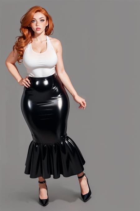 sh0rtFh0bbl3, black skirt, shiny, latex skirt, knee length skirt