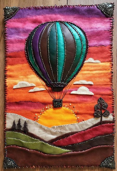 cs-l3ath3r, lifestyle photo, a ballon made out of leather, outside, flying, beautiful, sunset