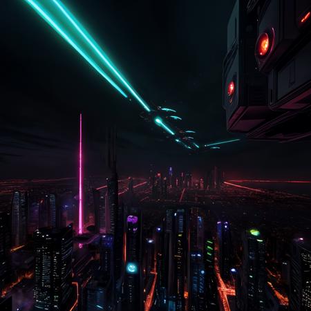 ð¥Apocalyptic Visionsð¥- A **futuristic cityscape** with neon lights, flying cars, and skyscrapers. Your artwork should capture the contrast between the advanced technology and the dark atmosphere of the urban setting.