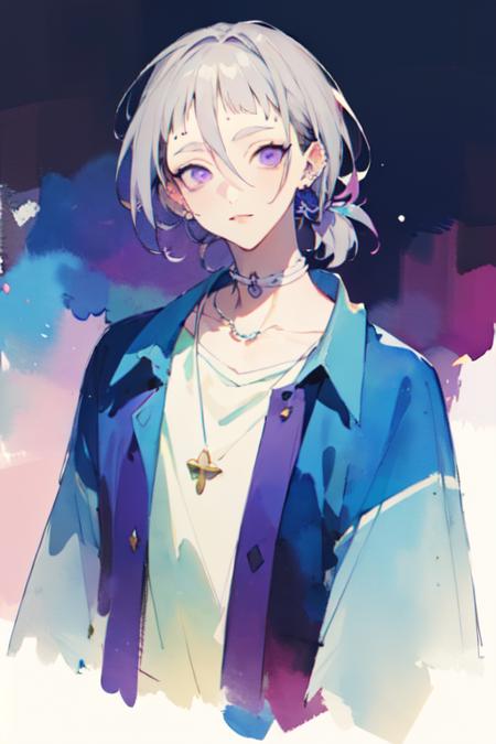 ryuu_natsume, grey hair, purple eyes