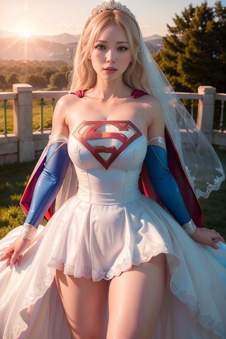 <lora:betterCuteAsian03:0.3>, (blue and white supergirl wedding dress,wearing wedding princess dress, wearing supergirl_cosplay_outfit:1.3), sunset, 
good hand,4k, high-res, masterpiece, best quality, head:1.3,((Hasselblad photography)), finely detailed skin, sharp focus, (cinematic lighting), night, soft lighting, dynamic angle, [:(detailed face:1.2):0.2], medium breasts, outside, <lyco:supergirl_wedding-10:0.4>