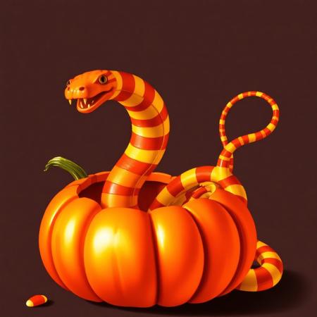 a  snake made out of candy corn coming out of a pumpkin