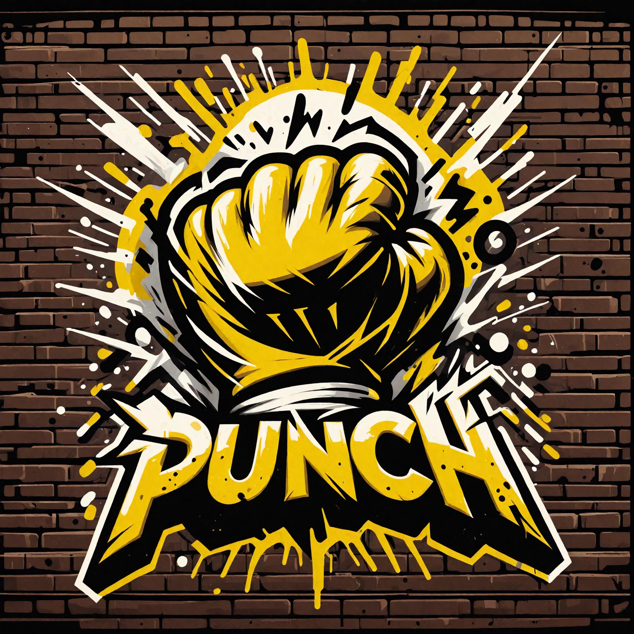 A yellow and black graphic of a fist with the word "Punch" written on it.