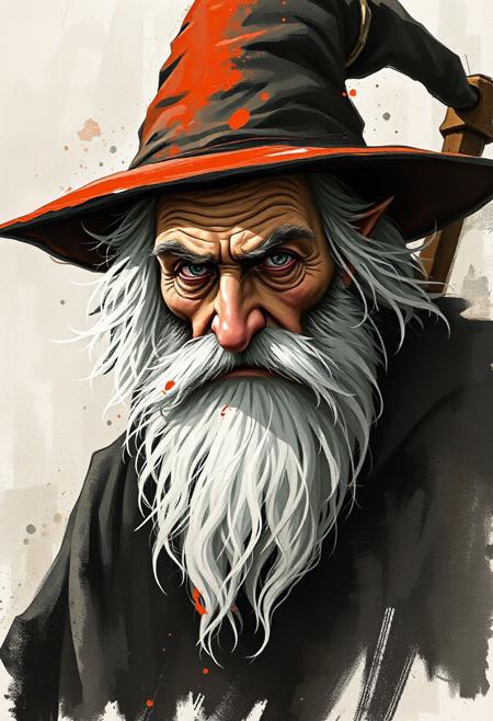 wizard, rendered with bold, expressive smudges and unfinished strokes,