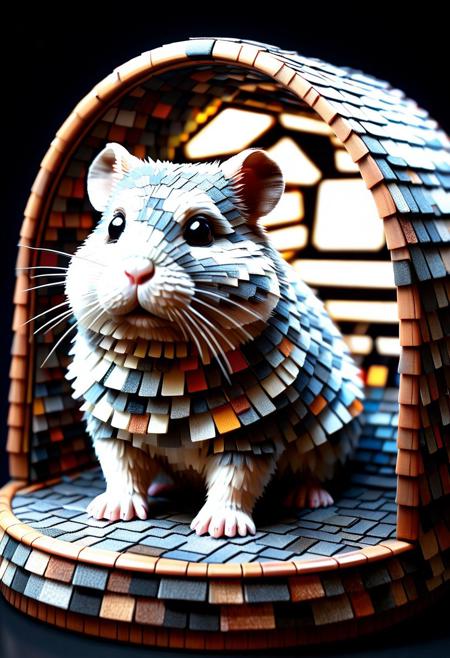 Ultrarealistic. sharp focus, dynamic lighting. play of light, reflection, refraction, Raytracing, Ultra detailed. A Roborovski dwarf hamster in a spaceship made of mad-shingles.