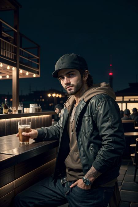 ((ultra detailed, masterpiece, best quality))
 <lora:DaysGoneDeek:0.8>
DaysGoneDeek, 1boy, solo, portrait, On a sleek rooftop bar, casual yet stylish streetwear, city lights illuminating the night, leaning against a chic bar counter