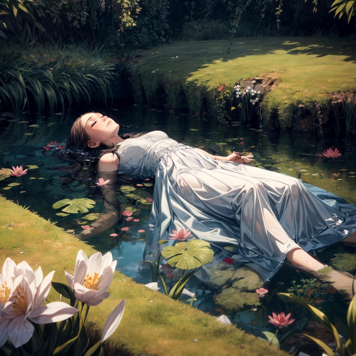 Ophelia parody shot (female partially drowning) image by jibunsagasinotabi