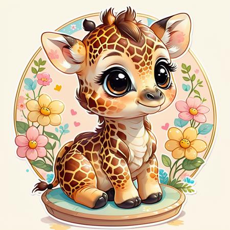 <lora:SDXLCutePets:1> cutepets, an adorable baby giraffe, kawaii, high quality, digital art illustration, sticker art