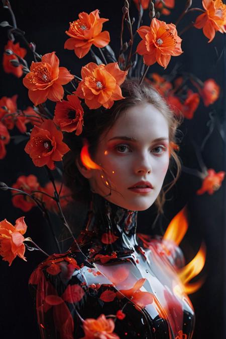 FP100C,An elegant and  elegant red (ghost:1.1) android woman,an enigmatic aura, surrounded by shadows and soft fiery light, in a magnificent zero-gravity black semiconductorãfrozen floral arrangement, reminiscent of the Fuji Provia 100F aesthetic, a delicate play of light and dark that creates a sense of mystery. An ethereal, graceful, and enchanting presence filled with a sense of mystery and sensuality,wind,,blood flower fireãRods of light pierced all over the body.she got eyeballs in her hands,subscatter
<lora:MJ52:0.65> <lora:Fine art photography style:0.3> Fine art photography style <lora:nurlens_SDXL_V0.1:0.3> NurLens