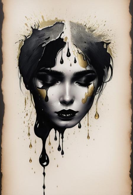RAW profile photo, close-up, dark atmosphere, crying with tears made of gold, masterpiece, cinematic film still of a blonde beautiful woman, detailed skin, freckles ,eyeliner, dark lipstick, black lace turtleneck dress, tack sharp focus on eyes, Sensual, lustful, seductive,  intricate, ultra detailed, 8k, <lora:MS_DitavT_V1_32:0.6>