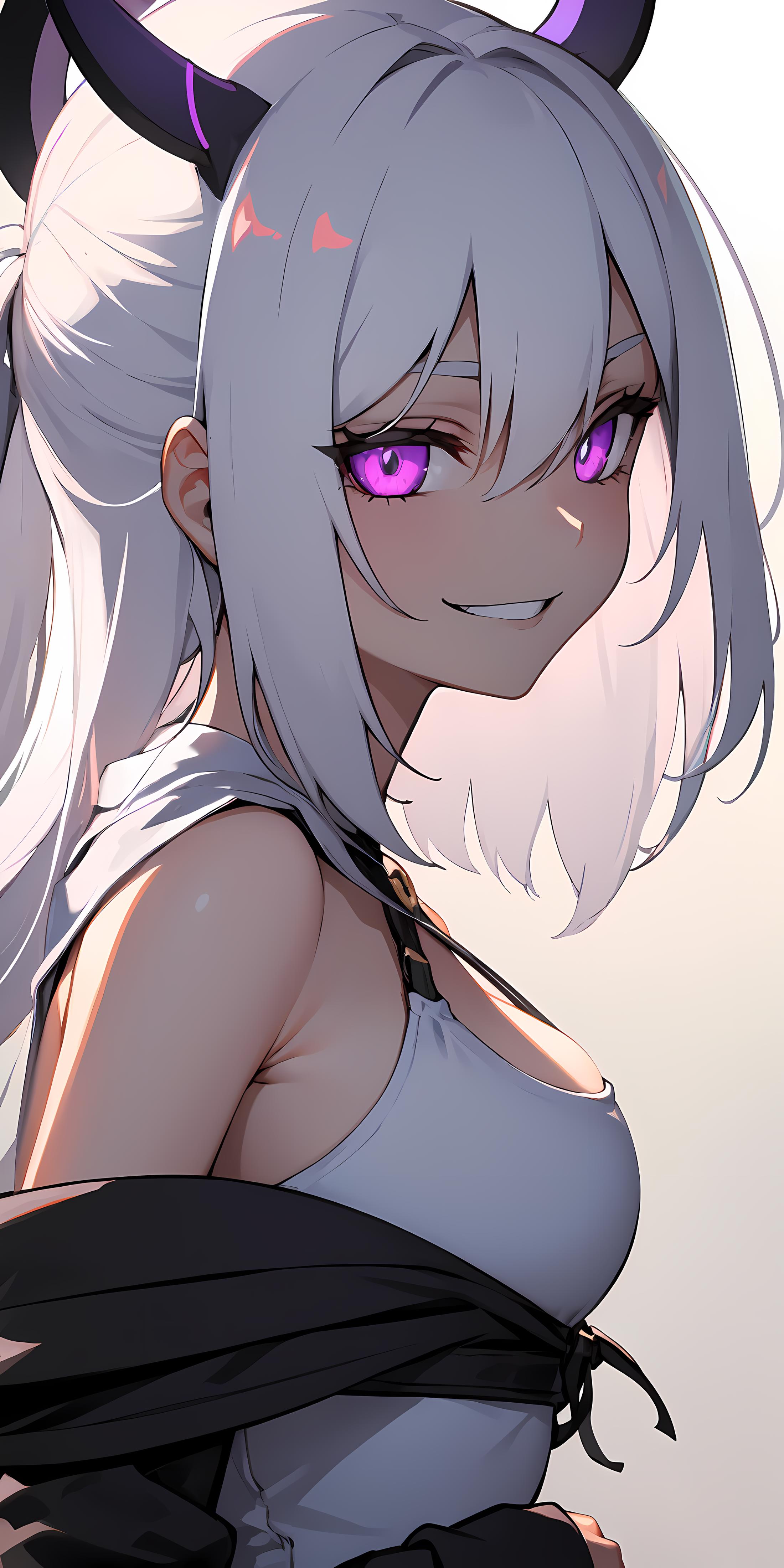 The beautiful girl with purple eyes and white hair.