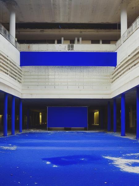 <lyco:YvesKlein:1.0> artwork by Yves Klein of the inside of an abandoned mall