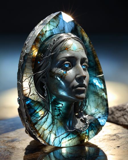 full body sorcerer, detailed face, LABRADORITE, silver, chrome,  illuminated face, sunlight shining through gemstone of semi-precious stone, water, reflections, transparency, arch, moon, volumetric lighting, prismatic effect, blood, <lora:add-detail-xl:1.0>  <lora:xl_more_art-full_v1:0.5>
