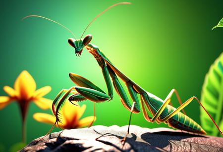 praying mantis, praying!  hyperdetailed, hyperrealistic, vivid colors, Ultra High Definition 64K, Detailed and Intricate, Digital Art, Realistic, Cinematic, Studio Lighting, Beautiful Lighting,landscape view