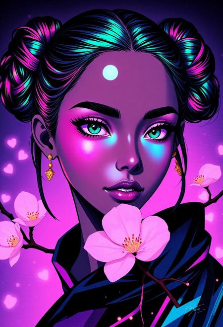 masterpiece, best quality, newest, absurdres, highres, ultra-detailed, semirealistic, cinematic lighting, raytracing, high contrast, ambient occlusion, vector lines, back lit, asymmetrical composition, off-center framing,
BAMF-Illu, dark_skin, very_dark_skin, thick_lips, large_nose, wide_nose, dark-skinned_female,
1girl, iridescent hair, hair buns, green eyes, stunning woman, intricate colorful neon rainbow colors, multicolored art, centered, antialiased, vibrant gradient reflections, surreal painterly textures, expressive emotional design, iridescent fantasy fine art, dreamlike ambiance, black light poster aesthetic,
anime drawing, featured on pixiv, gothic art, flourishes, linework, vectorized intricate stylization, geometric shape-based portrait, glowing patterns, fantasy character designEngine, trending on ArtStation, HDR, 3D masterpiece, perfect composition, brilliant, stunning, epic, cinematic, atmospheric darkness, meticulously detailed
This prompt combines Ando's signature materials (concrete, geometric rigor) with the fleeting elegance of sakura, balancing structure and organic flow.
Paint a serene yet dynamic watercolor scene in the Flux art style,
<lora:FLUX-daubrez-DB4RZ-v2:0.35> DB4RZ, DB4RZ style painting <lora:illustration004:0.8> illustration004 chaotic expressive line-art scribbled and erratic strokes monochromatic black ink <lora:Scribble Portrait Drawing:0.35> Drawing <lora:aidmaMJ6.1_v0.5_3:0.35> aidmamj6.1, aidmamj6, mystcorbCE_style