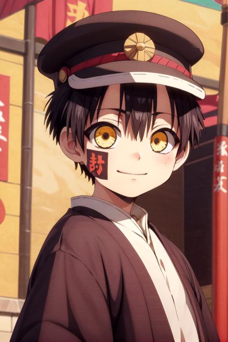 tsukasa  black hair school uniform yellow eyes hat kimono