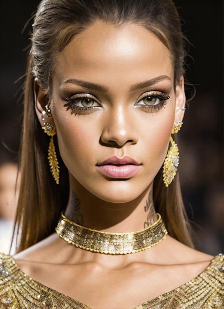 modelshoot style, raw photo of a supermodel sks woman wearing shimmering clothes walking on the ramp at milan fashion show, tattoos, 8k, intricate details, detailed face and eyes,(rendered eyes) <lora:epiNoiseoffset_v2:1>, <lora:locon_rihanna_v1_from_v1_64_32:1.3>