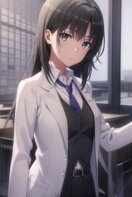 shizukahiratsuka, <lora:shizuka hiratsuka s2s3-lora-nochekaiser:1>,
shizuka hiratsuka, long hair, black hair, (black eyes:1.5),
BREAK necktie, belt, vest, labcoat, white labcoat,
BREAK indoors, classroom,
BREAK looking at viewer, (cowboy shot:1.5),
BREAK <lyco:GoodHands-beta2:1>, (masterpiece:1.2), best quality, high resolution, unity 8k wallpaper, (illustration:0.8), (beautiful detailed eyes:1.6), extremely detailed face, perfect lighting, extremely detailed CG, (perfect hands, perfect anatomy),