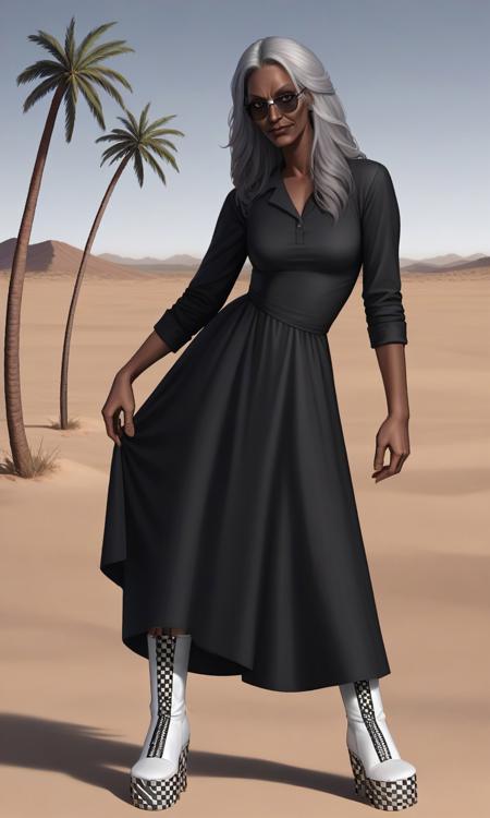 1woman,old woman,beautiful woman,((dark skin)), long grey hair,brown eyes,black dress