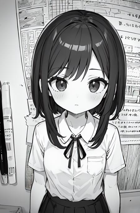 masterpiece,best quality,upper body,1girl,small breasts,collared_shirt and flared_skirt as material3,greyscale,brushpen \(medium\),chart,brown hair,bruised eye,uwu,vanishing point
Negative prompt: (worst quality, low quality:1.4), username, text, lowres, blurry, monochrome,NG_DeepNegative_V1_75T, EasyNegativeV2,nsfw,
Steps: 20, Sampler: DPM++ 2M Karras, CFG scale: 6, Seed: 2545264259, Size: 512x768, 