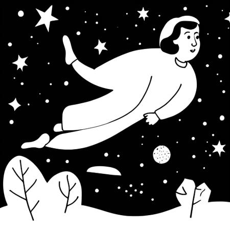 <lora:minimal_illustration_v1:0.8>, minimal illustration, 1girl, in the air, full body, deep depth of space, universe background