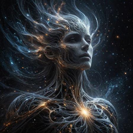 Ethereal being made of mad-wsps, humanoid figure made of light, astral, light shaped into a human form, (flesh made entirely of starlight)+, made of magic, made of galaxies, made of the cosmos, OverallDetail, masterpiece oil painting of photorealistic epic fantasy, fujifilm xt3, 16 uhd, epic quality, ultra-detailed, exquisite features, inspiring, jaw-dropping, cinematic, film grain, intense shadows, moody lighting
