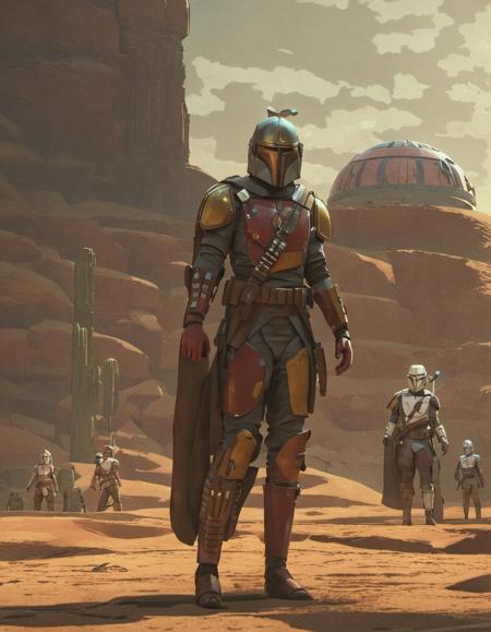 mndlr style, mandalorian in the desert