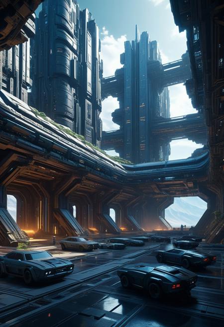 Beautiful architectural ruins of a desolated majestic futuristic technologically advanced cyberpunk scientist civilization in space, split into Nine Sections, each section is done by a different artist, Hyper detailed digital matte painting, beautiful landscape concept art, hyperrealism, 16k resolution, Cinema 4D, 8k resolution, trending on artstation, behance HD, a masterpiece, illustration render cinema octane x-particle HDR DLSR detailed sophisticated 16k Behance HD, Epic 3D Videogame Graphics, Intricately Detailed, refined, defined, follow negative prompts