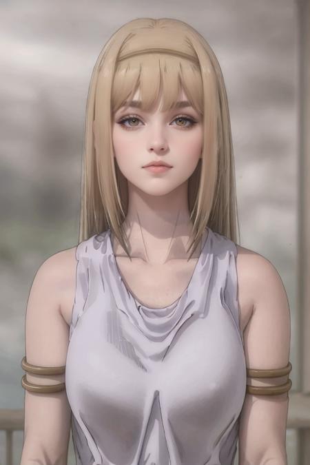 portrait, straight-on, sad_smile, 
masterpiece, best quality, high quality, highres, solo,moody lighting, BREAK,
ANIME_AttackOnTitan_YmirFritz_ownwaifu, www.ownwaifu.com, 
1girl, blonde hair, grey eyes, bangs, breasts, collarbone, hair over eyes, lips, long hair, medium breasts,  shaded face, 
shibari over clothes, hairband,  armlet, bare shoulders, grey dress, hair ornament, sleeveless, tank top, 
<lora:ANIME_AttackOnTitan_YmirFritz_ownwaifu-15:1>