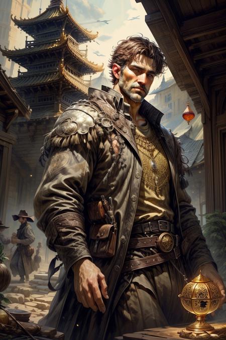 score_9, score_8_up, 8, score_7_up, solo,  
fantasy style, masterpiece, 8k, dynamic pose, 20 y.o, <lora:Fantasy_Classes_SD:1>,

<lora:Fantasy_Classes_SD:1>, (sorcerer)), bara, mature, facial hair, ((ecological landscape, golden low-fade, __eye-color eyes__, curious, pagoda)), masterpiece, highly detailed face and skin, hyperrealistic, male only, bara, mature, stubble, handsome, male focus, light particles, real light and shadow, (((cowboy shot, exercising))), <lora:style_adddetail:.7> <lora:style_deluster2:-.4><lora:style_hotarublurbk_v100:1>

BREAK
(EyesHD:1.2), (4k,8k,Ultra HD), masterpiece, best quality, ultra-detailed, very aesthetic, sharp focus, depth of field, ray tracing, best lighting, detailed illustration, detailed background, cinematic, 
BREAK 
detailed background, dynamic action image,

BREAK
oil painting, BadDream, negative_hand, NEG_EMBED_STABLE_YOGI_V3, FastNegativeV2, AissistV2
(detailed:1.3), (sharp focus:1.1), medieval style, (expressive face:1.2),,