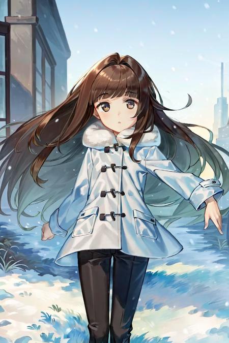 <lora:DeemoAlice-000001:1>, deemoAlice, 1girl, solo, city, winter coat, pants, brown hair, masterpiece, best quality,