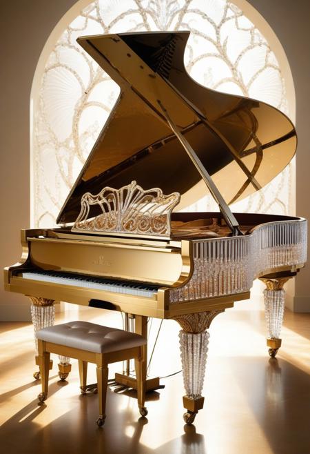 epic photo, masterpiece, best quality, highly detailed, sharp focus, dynamic lighting,elegant,neutral background, piano made of crystals