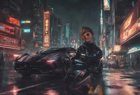 Cyberpunk scene, closeup of a woman posing next to futuristic cyberpunk sports car in night cyberpunk city, sexy clothes, sexy, cyberpunk sports sunglasses, night, wet asphalt, wet body, wet hair, raining, cyberpunk city, cinematic, dynamic angle, warm hues, realistic, photorealism, hd, 8k, high definition, BREAK, score_9, score_8_up, score_7_up, score_6_up,