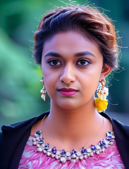 KeerthySuresh, photograph, Fashion shot of a Mosaic-Like slim Flemish Female, looking to the side, Honey hair styled as Low bun, Pathetic Brooch, Hat, Vintage city, Angry, Relieving, Iphone X, Zoom lens,  <lora:KeerthySureshSD1.5:1>