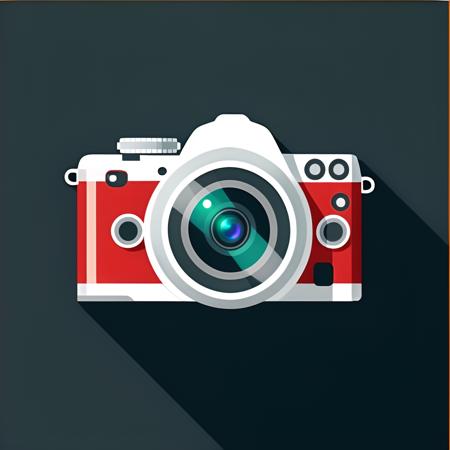 FlatIcon of a camera with a red background <lora:flaticon_v1_1:0.8>