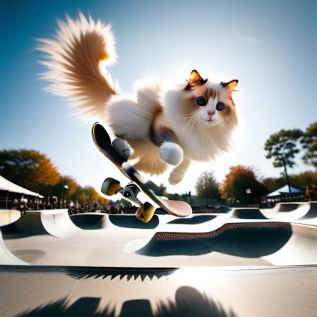 skatebingbing a white and orange ragdoll cat