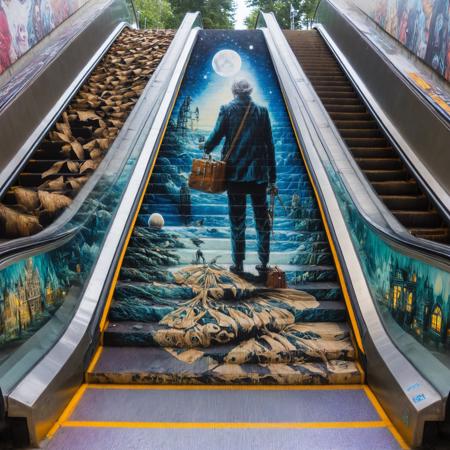 masterpiece, best quality, escalator, woodland, facade,kelp,sand dollar,train station, escalator-art<lora:escalator-art:1>