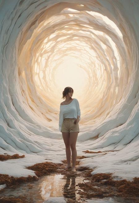 by Nicolas Delort, by Marco Mazzoni, by Antonio J. Manzanedo, a dark silhouetted figure standing in front of a white maelstrom wormhole in an otherworldly surreal dreamscape, white, ivory, breathtaking, eerie, ethereal, in the (style of real life photography), unlimited color palette, unusual colors, highly dramatic volumetric lighting
<lora:xl_more_art-full_v1:0.5>, (a Busty new girl, fresh woman, school uniform, well dressed up, with t-shirt and shorts, well endowed, with a happy smile, with large huge gigantic unbelievable oversized overgrown overwhelming round upright breasts implants ever seen by far:2)