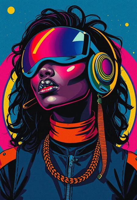 avant-garde black spacewoman , vibrant color palette,  bold graphics