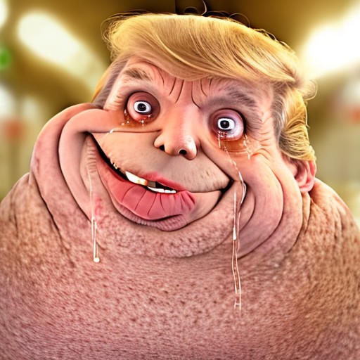 RAW photo, huge chins, small eyes , solo, upper body of donald trump in f0r3v3r face, ((tears, wearing suit))<lora:f0r3v3r...