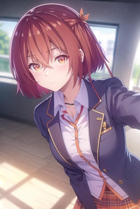 maonanjou, <lora:mao nanjou s1-lora-nochekaiser:1>,
mao nanjou, long hair, (orange eyes:1.3), red hair, side ponytail,
BREAK skirt, school uniform, jacket, plaid, plaid skirt, blazer,
BREAK indoors, classroom,
BREAK looking at viewer,
BREAK <lyco:GoodHands-beta2:1>, (masterpiece:1.2), best quality, high resolution, unity 8k wallpaper, (illustration:0.8), (beautiful detailed eyes:1.6), extremely detailed face, perfect lighting, extremely detailed CG, (perfect hands, perfect anatomy),