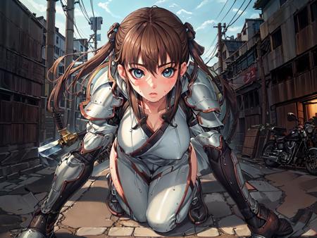 A girl drives a motorbike through the streets of the city,
(1girl,hanfu, armor,sword:1.5),
(masterpiece:1.3), (the best quality:1.2), (super fine illustrations:1.2), (Masterpiece), high quality, high detail,dappled sunlight, god rays, (SOLO:1.4),
masterpiece, best quality, extremely detailed, detailed, art of light novel cover,highres,  [((street):1.5):5], wet floor, ((motorcycle)), crowd, skyscraper, willow, manhole cover,
dynamic pose,
beautiful face,cute face. big eyes, aqua eyes, nopal, blush, beautiful nose,
hyper realistic lifelike texture dramatic lighting unrealengine trending on artstation,award winning photo,nikon RAW photo,8 k,Fujifilm XT3,masterpiece, best quality, realistic, photorealistic,ultra detailed, ultra realistic skin, soft light, wide shot, full body shot:1.3, perfect hands:1.3, perfect figners:1.3 , extremely detailed skin,  extremely detailed face, extremely detailed hair, extremely detailed cloth, extremely detailed ear, extremely detailed eyes,  extremely detailed lips,  extremely detailed pubic area, flawless skin,
<lora:junfake:0.7>