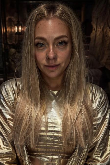<lora:Cherry_Healey:1> masterpiece, best quality, detailed face, 1girl, solo, realistic, c1873h, long blonde_hair, demon costume ,  wasteland , evening