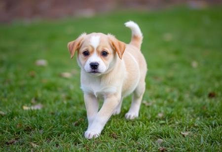 Cuty dog puppy is following his tail.