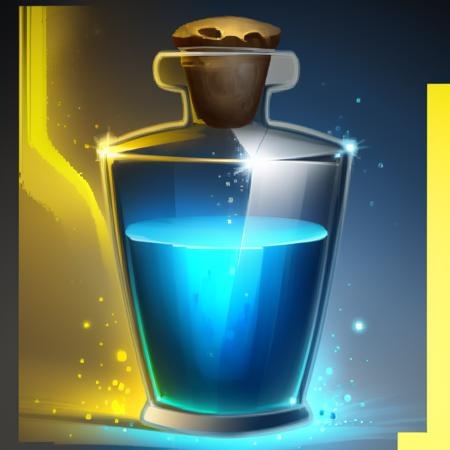 ((masterpiece,best quality)), <lora:FantasyIcons_Potions:0.8>, blue potion, glowing, particles, sparks, glass