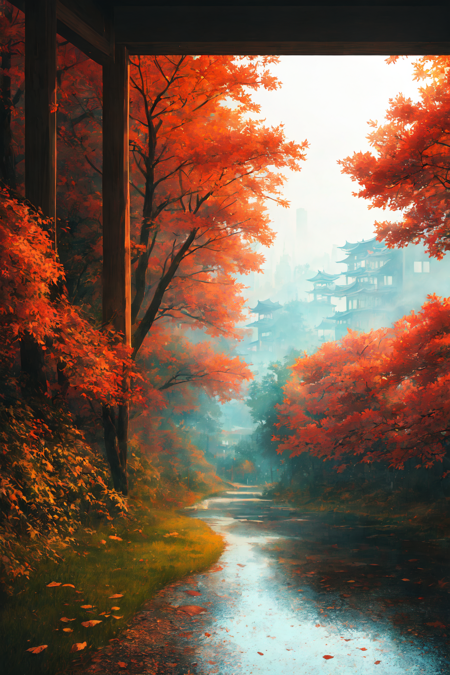 (masterpiece, best illustration, no humans), anime background, kyoto in autumn, semi realistic,  dreamscape, award winning masterpiece with incredible details, liminal space, highly detailed, Toronto, cinematic ,rim lighting ,octane render, wvebg1, bganidusk