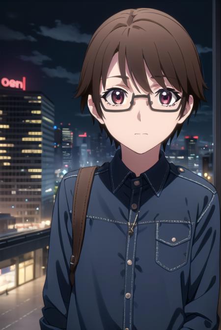 soutamizushino, <lora:souta mizushino s1-lora-nochekaiser:1>,
souta mizushino, brown hair, (brown eyes:1.3), male focus, glasses,
BREAK shirt, jewelry, necklace, uniform, pocket, pants, black pants,
BREAK outdoor, city, night, sky, buildings, moon, clouds,
BREAK looking at viewer, (cowboy shot:1.5),
BREAK <lyco:GoodHands-beta2:1>, (masterpiece:1.2), best quality, high resolution, unity 8k wallpaper, (illustration:0.8), (beautiful detailed eyes:1.6), extremely detailed face, perfect lighting, extremely detailed CG, (perfect hands, perfect anatomy),