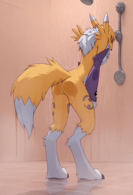 score_9, score_8_up, score_7_up,score_6_up, score_5_up, score_4_up
Indoors, shower, shower cabine, fog
<lora:V2:1> renamon  digimon (creature) furry,  fang, body fur, fur,  purple gloves, yin yang, black claws, fox tail skinny, 1 girl, breasts, skinny, two tone fur,
Medium breasts, horny, full body
Showering, puddle on floor, close view, very wet, wet fur, body fur, water fog, butt against glass, head down, butt in the air